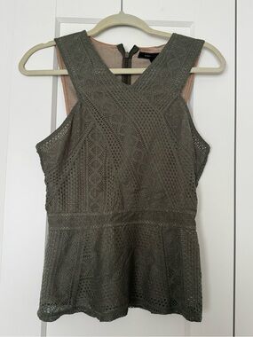 BCBGMaxAzria Olive Crochet Peplum Top Dress